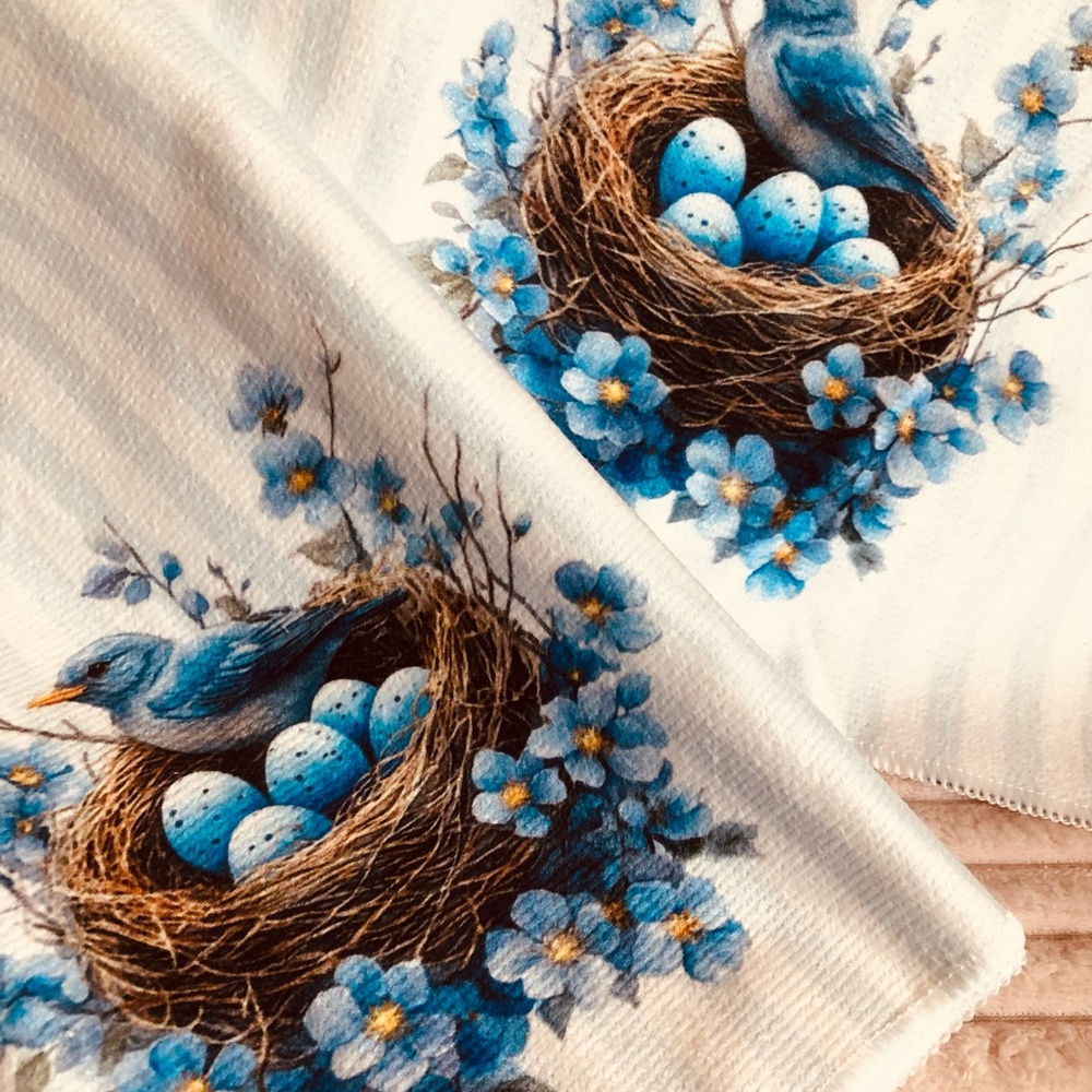 Bluebird Nest Embroidered Towels - Picture 2 of 3